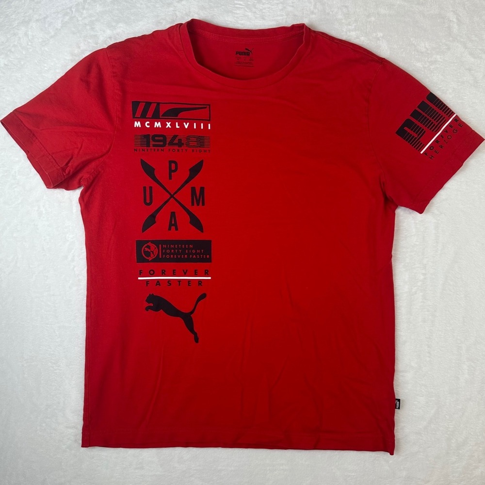 Puma Mens Red Graphic T-Shirt 1948 Forever Faster Heritage Tee Size M